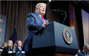  ?? ASSOCIATED PRESS ?? PRESIDENT DONALD TRUMP speaks at the Economic Club of New York at the New York Hilton Midtown in New York on Tuesday.