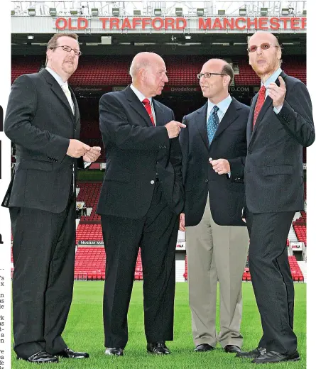  ?? GETTY IMAGES ?? Family business: Old Trafford legend Sir Bobby Charlton with (from left) Bryan, Joel and Avram Glazer after their father Malcolm had bought Manchester United for £790m in 2005