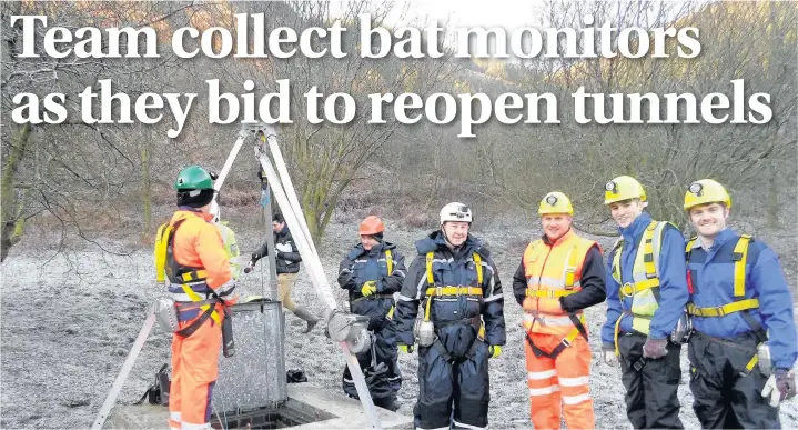  ??  ?? The team at the Blaencwm inspection portal ready to conduct a previous bat survey inside the Rhondda Tunnel
