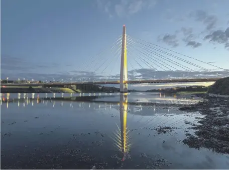  ??  ?? The Northern Spire bridge will be among the landmarks being lit up in Sunderland to mark the day of remembranc­e tomorrow.