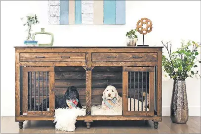  ?? [B&B KUSTOM KENNELS] ?? B&B Kustom Kennels' Double Doggie Den (from $1,149) is designed for a two-dog family and is crafted to look like a stylish piece of furniture.