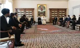  ?? Photograph: Vatican Media/Reuters ?? Pope Francis meets the NBA delegation at the Vatican on Monday.