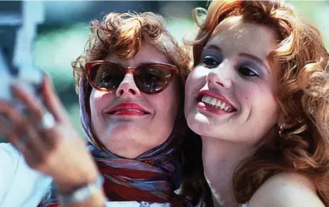  ??  ?? Susan Sarandon and Geena Davis starred in Thelma & Louise, a 1991 movie that excited feminists and reviewers with stereotype-busting female characters.