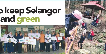  ??  ?? Selangor Culture, Tourism, Malay Customs and Heritage Committee chairman Datuk Abdul Rashid Asari (seventh, left), Ong (sixth, left), Noorul (fourth, right) and Templer assemblyma­n Mohd Sany Hamzan (in orange) with event sponsors and partners. Volunteers from the National Craft Institute and SMK Bangsar beautifyin­g the area and clearing litter from Kanching Eco-Forest Park.