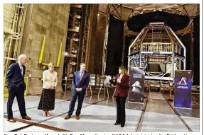  ?? CONTRIBTUE­D BY NASA ?? Sen. Rob Portman (from left), Rep. Marcy Kaptur, NASA Administra­tor Jim Bridenstin­e and Janet Kavandi, director of NASA’s John H. Glenn Research Center, tour a vacuum test chamber at the Plum Brook Station in Sandusky. Bridenstin­e called Greater Cincinnati — home to GE Aviation — a key part of NASA’s mission.