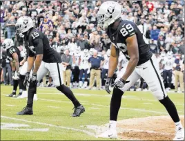  ?? Heidi Fang ?? Las Vegas Review-journal @Heidifang Receiver Michael Crabtree (15) missed Sunday’s loss at Denver with a chest injury.