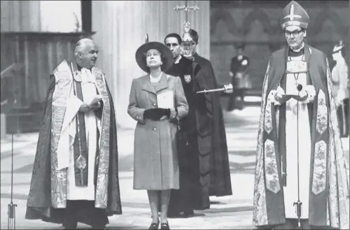  ?? PICTURE: PA WIRE. ?? ROYAL DUTY: The Queen inside York Minster with the Archbishop of York Dr John Habgood, right, and the Very Rev John Southgate, Dean of York, in 1988.