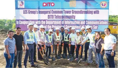  ??  ?? Together with the officials of the Department of Informatio­n and Communicat­ions Technology (DICT), Luis “Chavit” Singson’s LCS Holdings Inc., third telco player DITO Telecommun­ity Corp., and Ua Withya Public Co. Ltd. formally inaugurate the first-ever shared tower in Caoayan, Ilocos Sur.