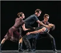  ?? PHOTO BY CHRIS HARDY ?? Smuin dancers Terez Dean Orr, left, Ben Needham-wood, top, Peter Kurta, bottom, and Ian Buchanan in James Kudelka’s “The Man in Black,” set to the music of Johnny Cash, is part of Smuin’s Dance Series 1 running through March 1at the Mountain View Center for the Performing Arts.