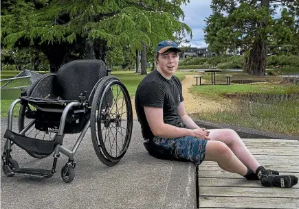  ?? WARWICK SMITH/STUFF ?? A year on from suffering a major spinal injury, Palmerston North teen Jayden Glentworth is refusing to let his accident keep him down.