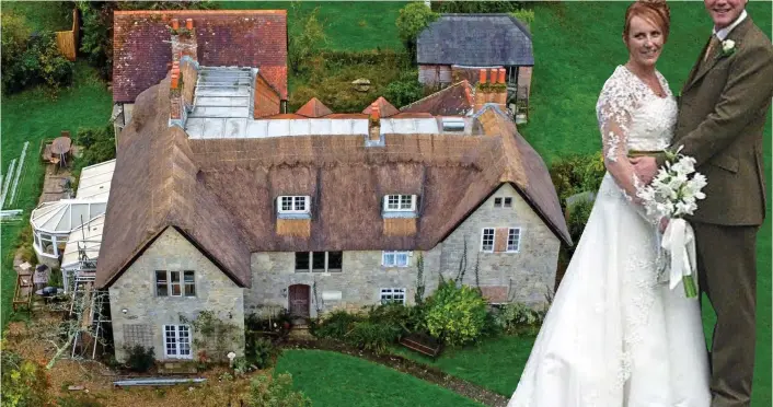 ?? ?? Target: Thatched house owned by Matt and Joanna Pittard, whose wedding dress was also ruined