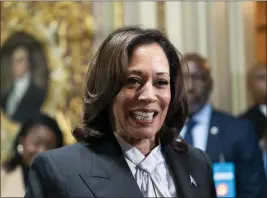  ?? STEPHANIE SCARBROUGH — THE ASSOCIATED PRESS ?? Vice President Kamala Harris speaks to the press before Laphonza Butler is sworn in to succeed the late Sen. Dianne Feinstein on Oct. 3on Capitol Hill in Washington.