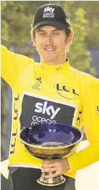  ??  ?? &gt; Geraint Thomas with the stolen cup