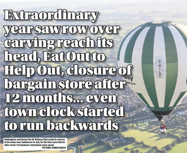  ??  ?? Nottingham and Derby Hot Air Balloon Club made its returns to the skies over Ashbourne in July for the time since March after Covid-19 lockdown restrictio­ns were eased
PICTURE: ROBIN MACEY