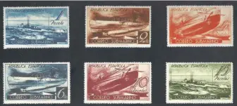  ??  ?? Junto a estas líneas, serie de los seis valores de "Correos Submarino", emitidos el 11 de agosto de 1938.