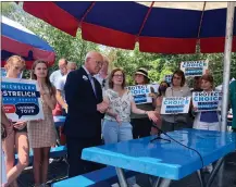  ?? PHOTO PROVIDED ?? Democratic State Senate candidate Michelle Ostrelich began her listening tour of the 44th Senate District with Congressma­n Paul Tonko at the Country Drive-In in the town of Halfmoon.