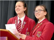  ?? JOHN HAWKINS/ STUFF ?? Kate Loan and Amy Lee had top results at a national Shakespear­e competitio­n in Wellington recently.