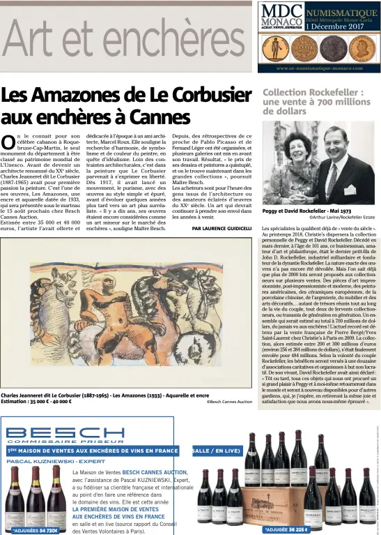  ?? ©Besch Cannes Auction ?? Charles Jeanneret dit Le Corbusier (-) - Les Amazones () - Aquarelle et encre Estimation :   € -   €