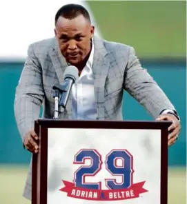  ?? FILE/TONY GUTIERREZ/ASSOCIATED PRESS ?? For his Hall of Fame induction speech, Adrián Beltré could check the notes from when the Rangers retired his number.