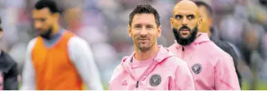  ?? AP ?? Inter Miami’s Lionel Messi (second right) looks on after the first half of the friendly football match between Hong Kong Team and US Inter Miami CF at the Hong Kong Stadium in Hong Kong on Sunday, February 4, 2024.