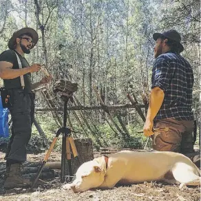  ??  ?? Matt Foreman, left, and Bow Bamonte, are the stars of YouTube channel Bushcraft Heroes. The third star, Rueben Chapman, isn’t pictured.