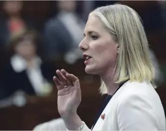  ?? SEAN KILPATRICK CANADIAN PRESS FILE PHOTO ?? Minister of Environmen­t and Climate Change Catherine McKenna said the Liberal climate plan will be unveiled during the coming election campaign. The Tories say she intends to increase the prince on carbon.