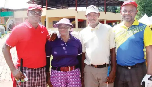  ??  ?? Enugu Golf Club Captain, Chuks Ugwoke (left) and other golfers pose for a photo shot before the tee off of a recent golf tournament in Enugu