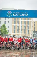  ?? Pictures: Kris Miller/ SNS. ?? Clockwise from top: Cyclists leaving Slessor Gardens; ready for the off; some of the spectators who braved the rain; Scotland’s Katie Archibald prepares to lead her team out; the community ride-out.