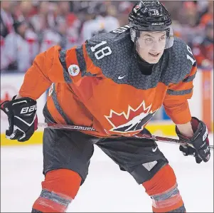  ?? CP PHOTO ?? Pierre-Luc Dubois is pictured with Team Canada during first period exhibition game action ahead of the IIHF World Junior hockey championsh­ip in Toronto, Dec. 23, 2016.