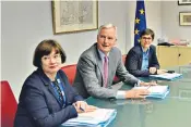  ??  ?? German Chancellor Angela Merkel with Theresa May, the Prime Minister, at their meeting on July 5 in Berlin. Right, Michel Barnier at the EU Commission HQ with Sabine Weyand, left, and Stephanie Riso