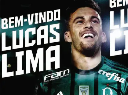  ?? Reprodução ?? O meio-campista Lucas Lima, de 27 anos, é novo jogador do Palmeiras, clube que se acostumou a provocar; recepção do elenco ao jogador será um dos desafios do novo comandante verde e branco, Roger Machado