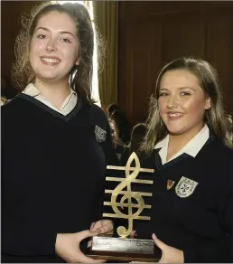  ??  ?? Annie Loftus and Caoimhe Cronin, who were joint-winners of the Aoife King Memorial Award for music.