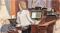  ?? Elizabeth Williams/Associated Press ?? In this courtroom sketch from Thursday, Donald Trump watches his attorney, Alina Habba, question a witness.