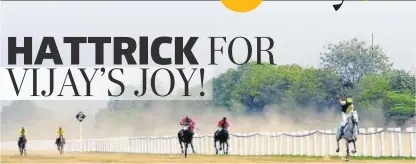  ?? DEEPAK GUPTA/HT ?? Jockey Mohd Islam riding Vijay’s Joy zipping past everyone at the Army Commander’s Cup at Lucknow Race Course