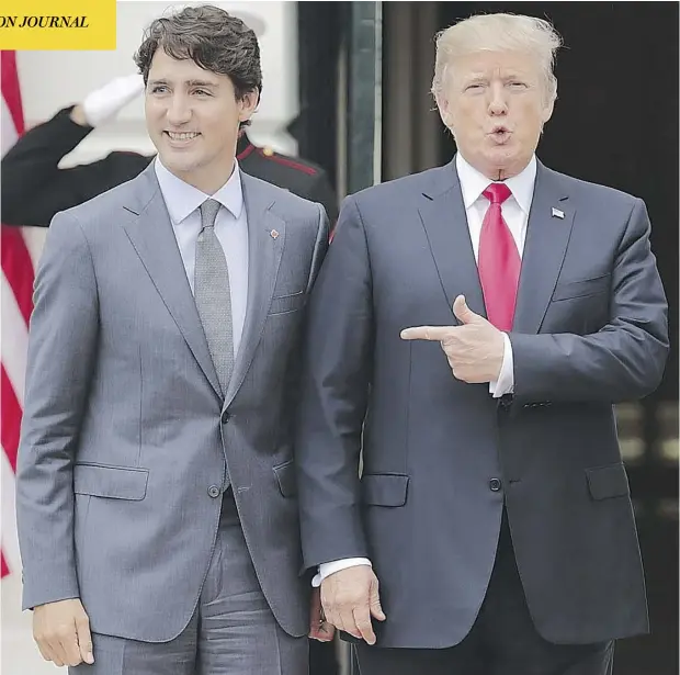  ?? CHIP SOMODEVILL­A / GETTY IMAGES ?? Prime Minister Justin Trudeau and U.S. President Donald Trump meet for talks at the White House on Wednesday. The U.S., Canada and Mexico are engaged in renegotiat­ing the 25-year-old North American Free Trade Agreement.
