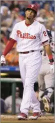  ?? CHRIS SZAGOLA — THE ASSOCIATED PRESS ?? The Phillies’ Aaron Altherr entered Saturday’s game against Atlanta on a real tear. He was hitting .294 with a team-leading 16 home runs.