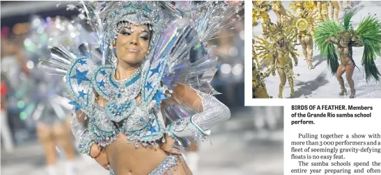  ?? Pictures: AFP ?? SPARKLING. A member of the Salgueiro samba school performs during the first night of the Carnival parade at the Marques de Sapucai Sambadrome in Rio de Janeiro.