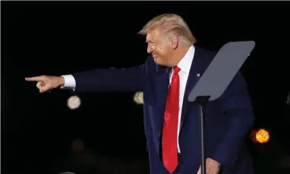  ??  ?? Donald Trump speaks at a Republican rally on 28 August 2020 in Londonderr­y, New Hampshire. Photograph: Spencer Platt/Getty Images