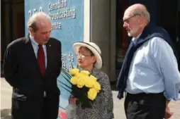  ??  ?? From left, Mark Starowicz, who retired July 31 after 45 years with the CBC, with Margaret Lyons, who hired him, and Peter Herrndorf, the National Arts Centre CEO.