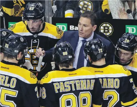  ?? ELISE AMENDOLA/THE ASSOCIATED PRESS ?? Interim coach Bruce Cassidy has had an immediate impact on the Boston Bruins, with three wins in as many games since taking over from Claude Julien. That last win, a 4-0 victory Sunday, came against the Montreal Canadiens, who have lost 10 of their...