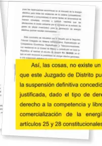  ??  ?? En el dictamen, el juez añadió que no existe impediment­o jurídico que prohíba dotar de efectos generales a la suspensión definitiva concedida