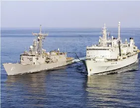  ??  ?? HMCS Preserver, right, refuels the U.S. Navy frigate USS Ingraham. Vice-Admiral Mark Norman announced the decommissi­oning of the Preserver in 2014, and then became embroiled in controvers­y surroundin­g its replacemen­t. MCPL BRIAN WALSH, DGPA / J5PA COMBAT CAMERA