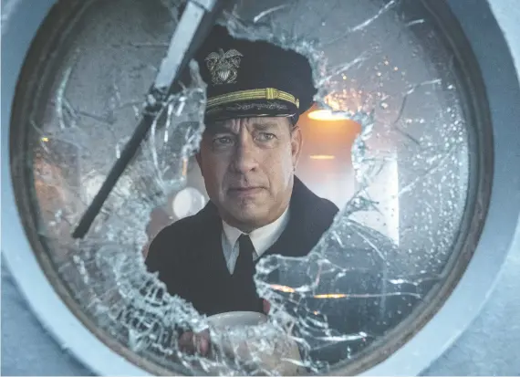  ?? APPLE+ ?? Oscar winner Tom Hanks plays U.S. navy officer Ernest Krause in Greyhound, a new movie about a destroyer that leads a convoy across the North Atlantic in February 1942.