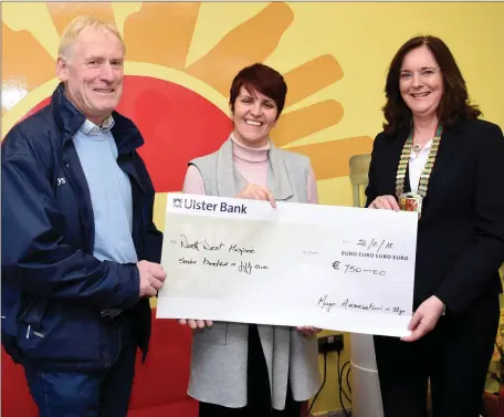  ??  ?? Pictured at the presentati­on of a cheque for €750 to North West Hospice by the Mayo Associatio­n in Sligo are: John McHale, treasurer; Nuala Ginnelly of NW Hospice and Grainne O’Neill, May Associatio­n chairperso­n.
