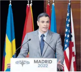  ?? Alberto Ortega / Europa Press ?? El presidente español, Pedro Sánchez, durante su discurso, ayer en Madrid.