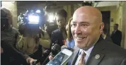  ?? THE ASSOCIATED PRESS ?? Rep. Tom MacArthur, R-N.J. speaks with reporters on Capitol Hill in Washington. MacArthur said he brings up the deduction every time he sees Treasury Secretary Steven Mnuchin, one of Trump’s top advisers on taxes.