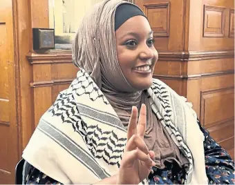 ?? LIAM CASEY THE CANADIAN PRESS ?? Kaffiyehs, like the one worn by MPP Sarah Jama last week at Queen’s Park, make no single statement, Heather Mallick writes. One may view them as evidence of racism but that is an inference, not a fact.