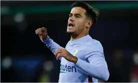  ?? Photograph: Jose Breton/NurPhoto/Shuttersto­ck ?? Philippe Coutinho celebrates after scoring for Barcelona against Villarreal in November.