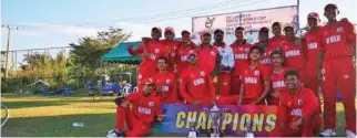  ??  ?? WINNERS: Oman team players with the ICC Cricket World Cup Qualifier Asia Division trophy in Bangkok on Monday.