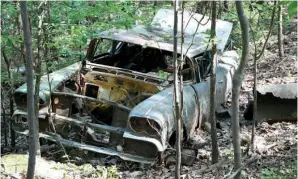  ?? The Sentinel-Record/Tanner Newton ?? ■ An old car sits in the woods off Pullman Trail. Low Key Arts will partner with Hot Springs National Park to hold a group hike on the trail, where a park ranger will tell the history of the park.